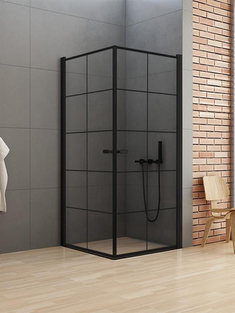 KABINA NEW SOLEO BLACK KWADRATOWA U 90x90x195 KRATKA - CZYSTE 6mm ACTIVE SHIELD