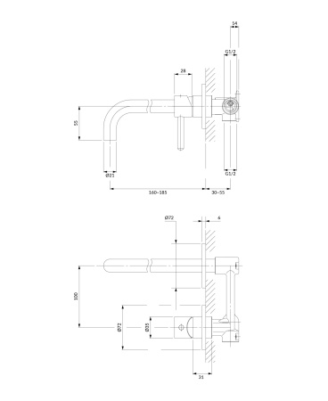 Y bateria umywalkowa podtynkowa, miedź szczotkowana