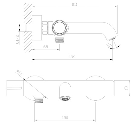 Bateria wannowa ścienna z przełącznikiem natrysku, czarna