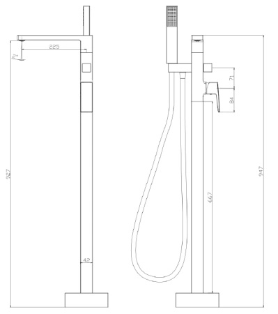 Bateria wannowa wolnostojąca z zestawem natryskowym, gray metal