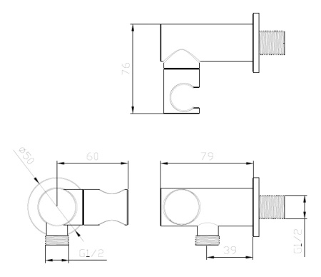 Przyłącze kątowe z uchwytem na słuchawkę boczne, CZARNE