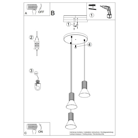 Lampa wisząca ESTRIA 3P biała/ultramaryna