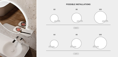 VALET Ceramiczna półka 39,5x20,5 cm do lustra okrągłego JOY prawa biały połysk