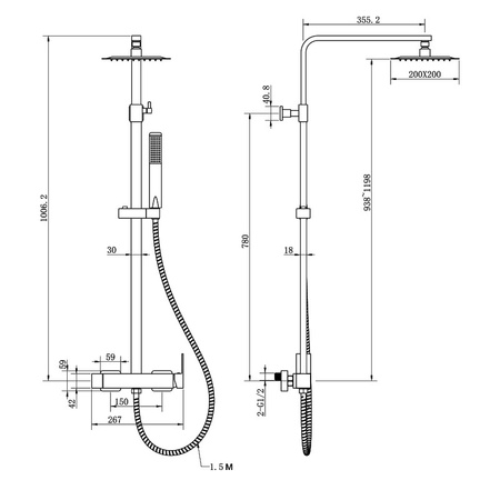 Natynkowy zestaw prysznicowy z deszczownicą Aquila Matt Black