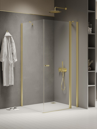 Kabina prysznicowa NEW SOLEO LIGHT GOLD 1D prostokątna U 120x80x195 szkło czyste 6mm Active Shield 2.0 - z el. Stałym