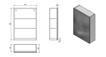 VEGA szafka z lustrem, 50x70x18cm, dąb platin