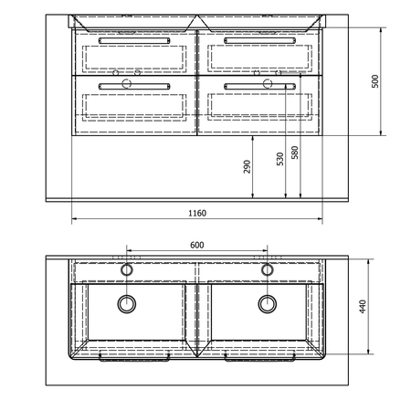 THEIA Szafka umywalkowa 116x50x44,2cm, 4 szuflady, dąb Alabama