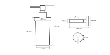 X-ROUND BLACK wiszący dozownik mydła 230ml, szkło mleczne, czarny mat