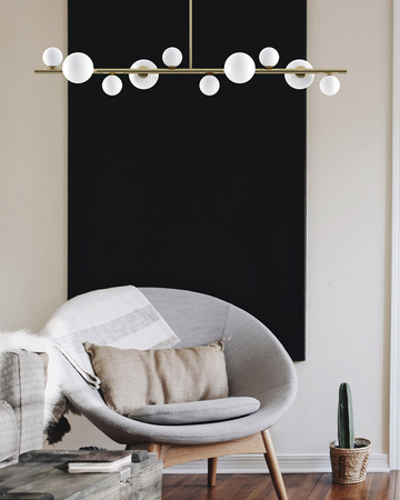 Lampa wisząca MILKY DROP 120 cm- złota z białymi kloszami