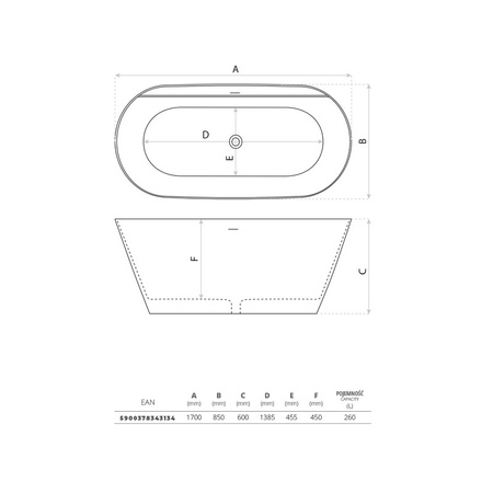 Wanna wolnostojąca Opalia 1700