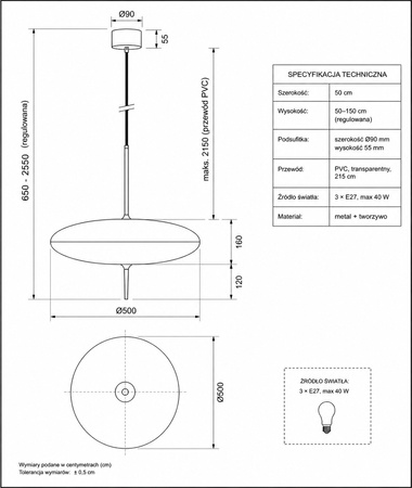 Lampa wisząca PIATTO 50 cm - biały, eliptyczny klosz