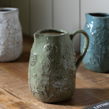 Meadow Embossed Ceramic Jug Sage 210x145x205mm