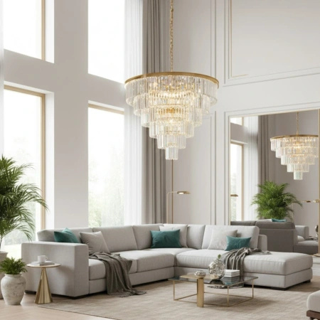 Lampa wisząca SPLENDORE 100 cm - żyrandol złoto-kryształowy