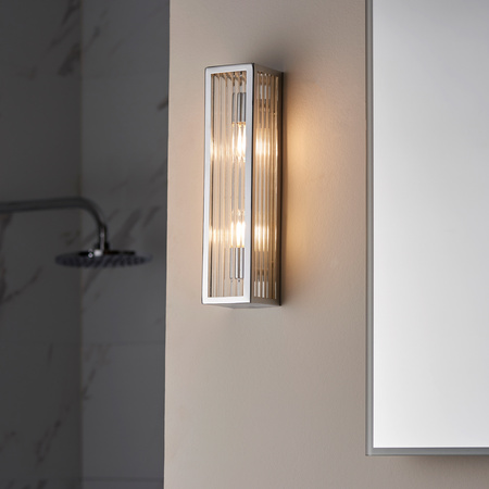 Newham Bathroom 2 Wall Light Chrome/Clear Ribbed