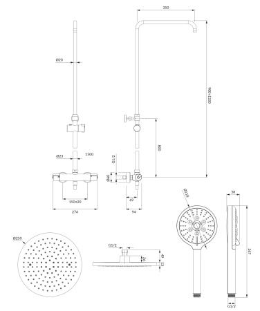 Y termostatyczny system prysznicowy natynkowy, chrom połysk