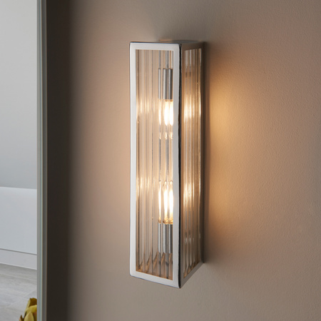 Newham Bathroom 2 Wall Light Chrome/Clear Ribbed