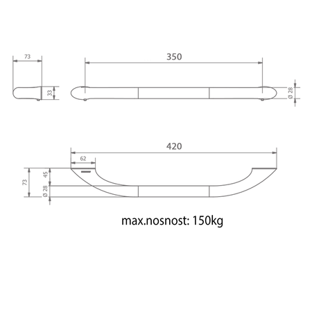 Poręcz, 350mm, czarny mat