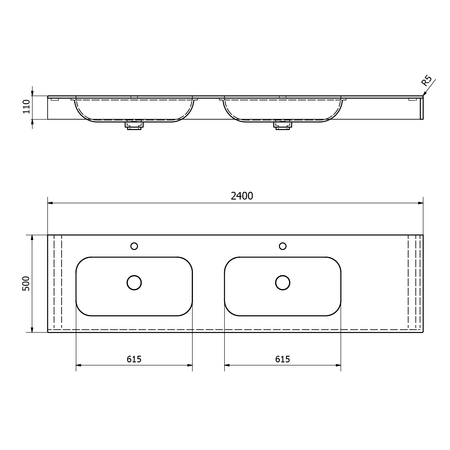 EMICO umywalka podwójna lewa, 240x50 cm, wersja L, Rockstone biały mat