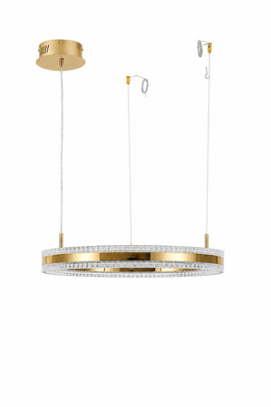 Lampa wisząca ARKADIA LED 60 cm - złoty połysk z kryształowym pierścieniem