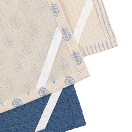 Fleur Floral Stamp Tea Towel Blue 3pk 500x700mm