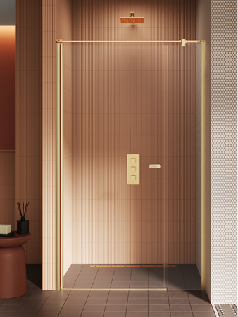 Drzwi wnękowe NEW SOLEO GOLD BRUSHED 1D U 140x195 szkło czyste 6mm Active Shield 2.0 - wsp. równoległy