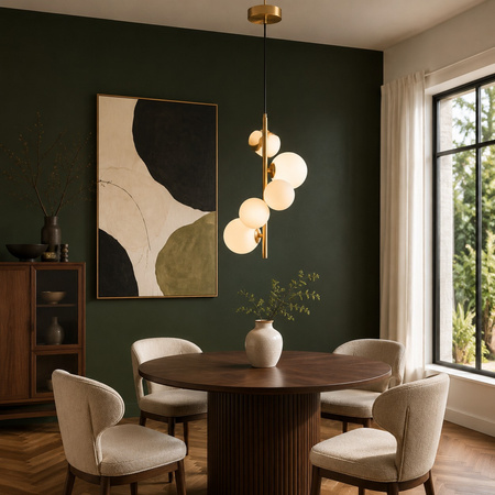 Lampa wisząca MOLECULA 38 cm - biało złota pionowa lampa do salonu