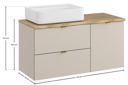 zestaw meblowy 100cm z blatem, szafką z koszem na pranie i umywalką nablatową Magic