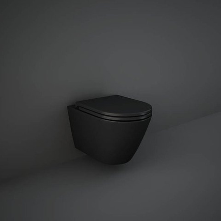 RAK Ceramics FEELING Resort Miska WC podwiesz. Rimless 52x36 cm czarny mat (504) ze stelażem i przyciskiem Stalowy Flat STRIPE -Black Alcadrain