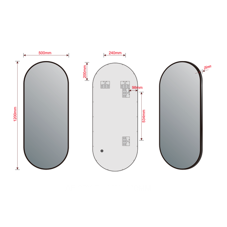 AROWANA lustro owalne w ramie 50x120cm, czarny mat