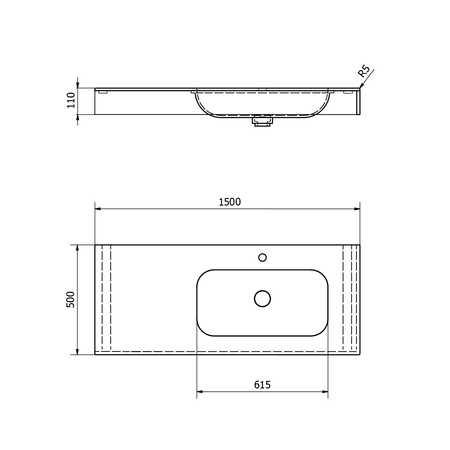 EMICO umywalka prawa, 150x50 cm, wersja L, Rockstone biały mat
