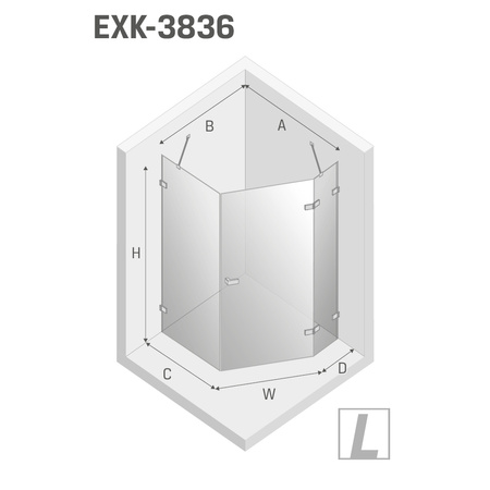 KABINA AVEXA GUNMETAL BRUSHED PIĘCIOKĄTNA L 90x90x200 CZYSTE 6mm ACTIVE SHIELD