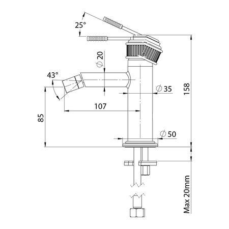 VERSI bateria bidetowa, chrom