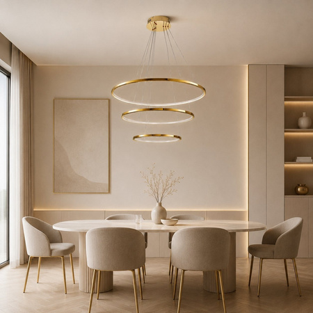 Lampa wisząca CIRCLE SLIM 40+60+80 cm - LED, ring złoty potrójny