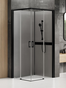 Kabina prysznicowa PRIME BLACK 2D kwadratowa czterościenna 80x80x200 szkło czyste 6mm Active Shield 2.0