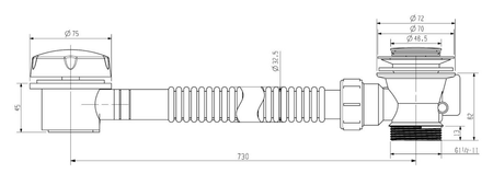 Zestaw wanowy, korek automatyczny, długość 730mm, mosiądz/chrom