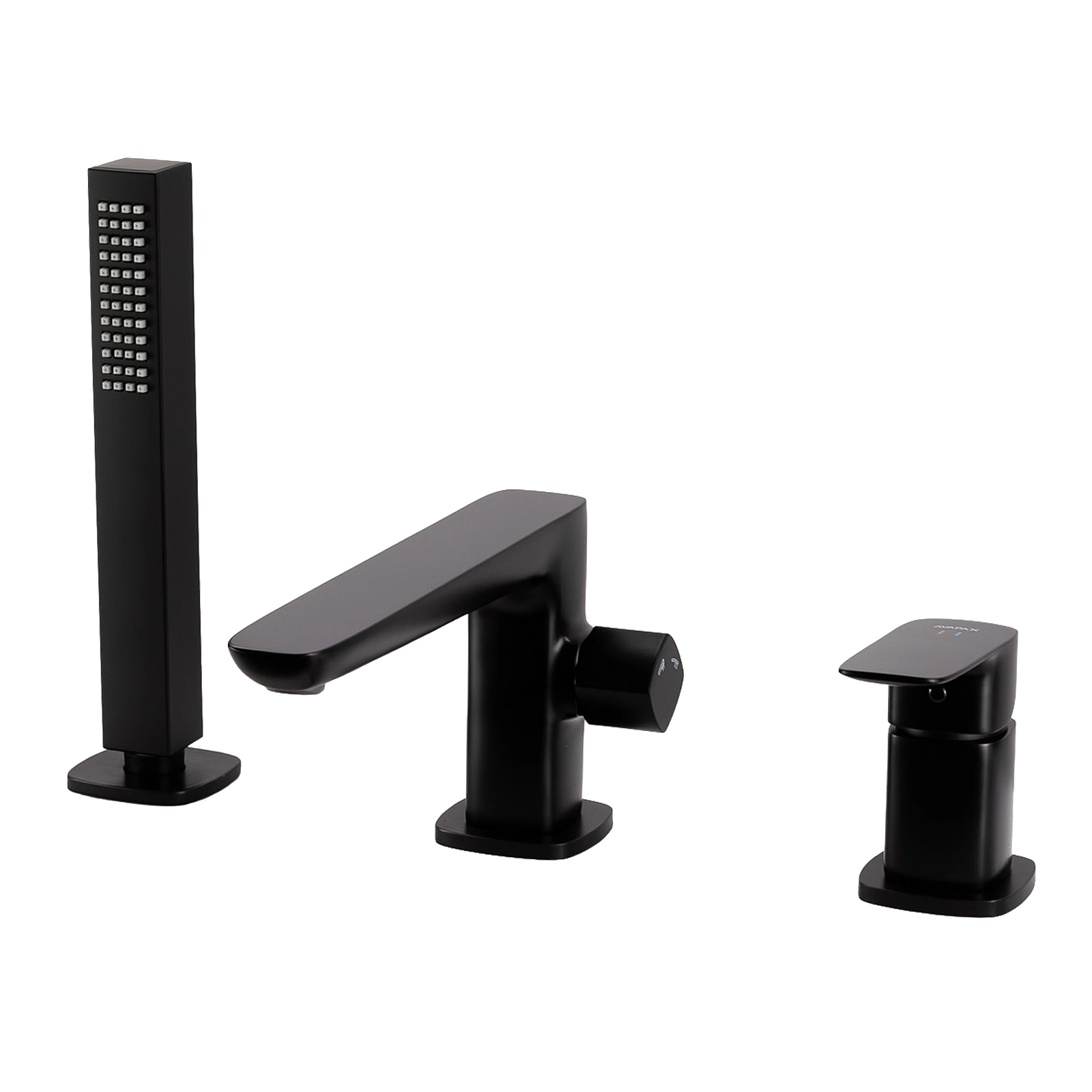 AVAPAX Bateria wannowa 3-otworowa – kolekcja QANIX – czarny mat – kod ABQA231321 – widok zestawu przywannowego