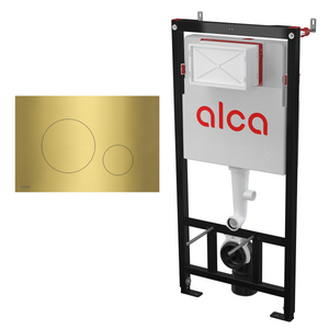 Alcadrain Zestaw Stelaż SÁDROMODUL i Przycisk Stalowy Flat TURN-BRASS