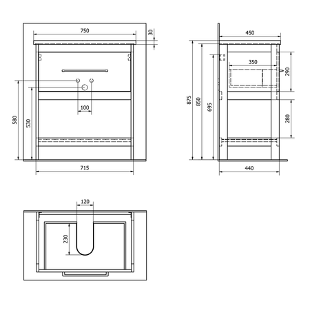 ETIDE szafka umywalkowa 71,5x85x44 cm, biały mat