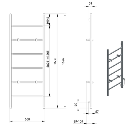 BARBO elektryczna suszarka na ręczniki, kwadratowa, 600x1600mm, 160 W, czarny mat