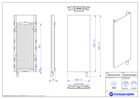 Instal Projekt Inventio Electro Grzejnik elektryczny  50x120 cm biały/silk ekran biały INVE-50/120E+GH-06C1