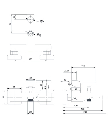 SLIDE bateria wannowa, chrom połysk