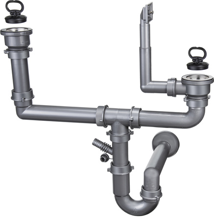 Syfon do zlewozmywaka stalowego nakładanego 2-komorowy
