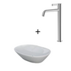 Zestaw VARIANT Umywalka nablat. owalna 50x36 cm BIAŁY POŁYSK + Bateria nablatowa wysoka ICONIC Chrom