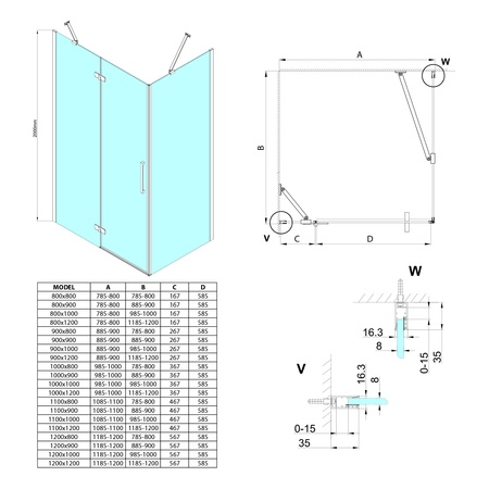 TRINITY CHROME kabina prysznicowa 800x1200mm, szkło matowe, prawe