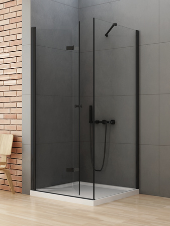 NZ2 Kabina prysznicowa NEW SOLEO BLACK 1D kwadratowa L 70x75x195 szkło czyste 6mm Active Shield 2.0 - składane