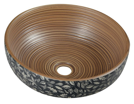 PRIORI umywalka ceramiczna nablatowa Ø 41 cm, brązowy z niebieskim wzorem