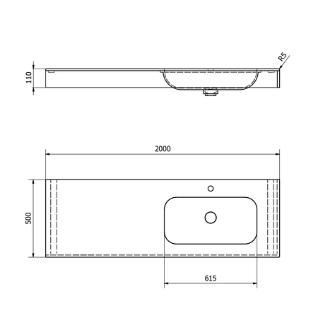 EMICO umywalka prawa, 200x50 cm, wersja L, Rockstone biały mat