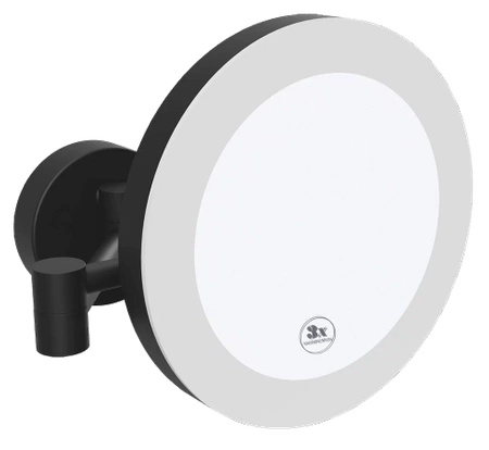 X-ROUND BLACK wiszące lusterko kosmetyczne LED, średnica 200mm, czarny mat