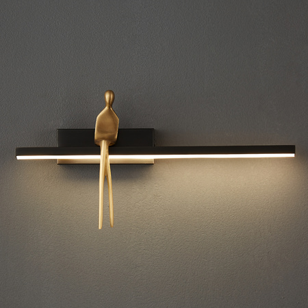 Lampa ścienna AMICI LED 31 cm - czarny kinkiet ze złotą figurą