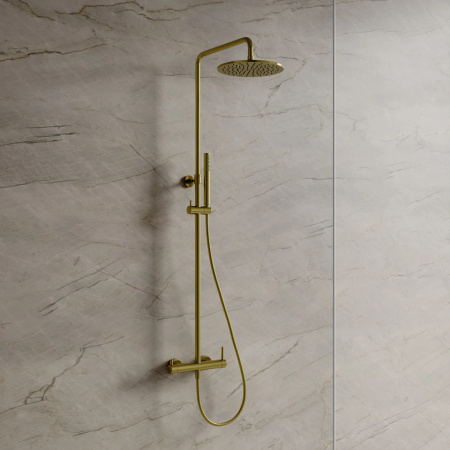 Y system prysznicowy natynkowy, mosiądz szczotkowany